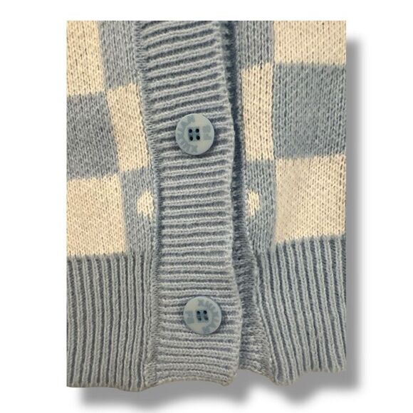 Sanrio  Cinnamonroll Hello Kitty Blue White Checkered Cardigan Sweater Size Medi - Picture 5 of 6